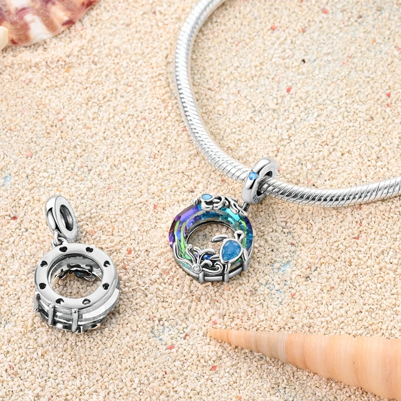 2026 Sommer Charms Perlenanhänger 925 Sterling Silber Ozeanperle Fisch Muschel Schildkröte Charm passend für Armband für Damen DIY Schmuck Geschenk – Detail 8