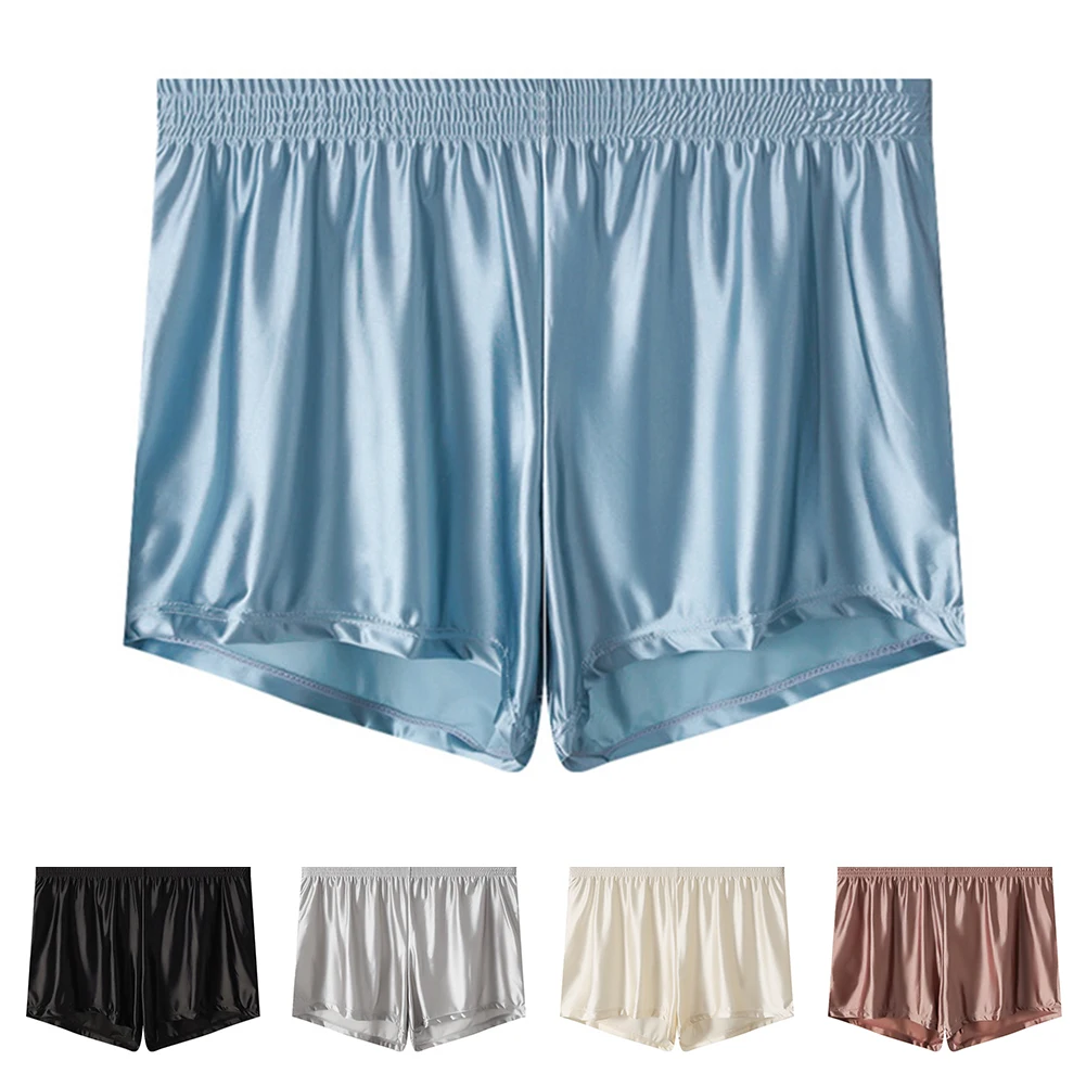 

Men Ice Silk Smooth Sexy Lingerie Solid Boxer Shorts Panties Loose Briefs Sleepwear Brazilian Underwear Trunks Men's Clothing