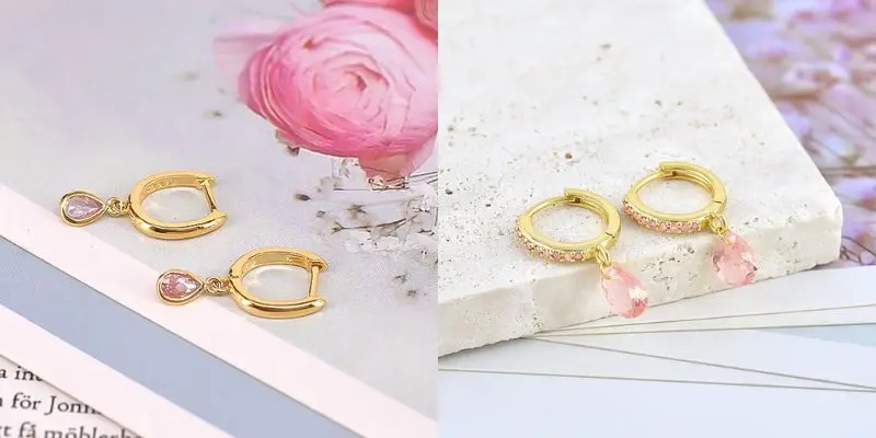 925 Sterling Silver Needle Pink Crystal Heart Hoop Earrings for Women Fashion Geometric Pendant Earrings Luxury Jewelry Gifts