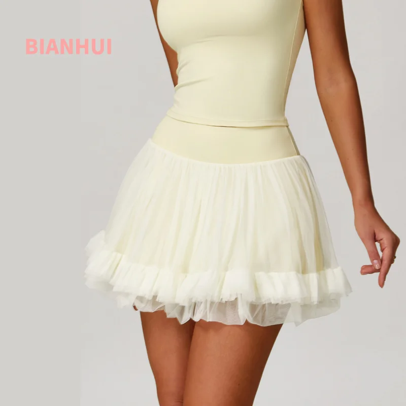 

BIANHUI Skirts For Women Summer Anti-Exposure High-Waist Tennis Short Skirt Casual A Letter Print Mesh Sports Golf Wear Clothes
