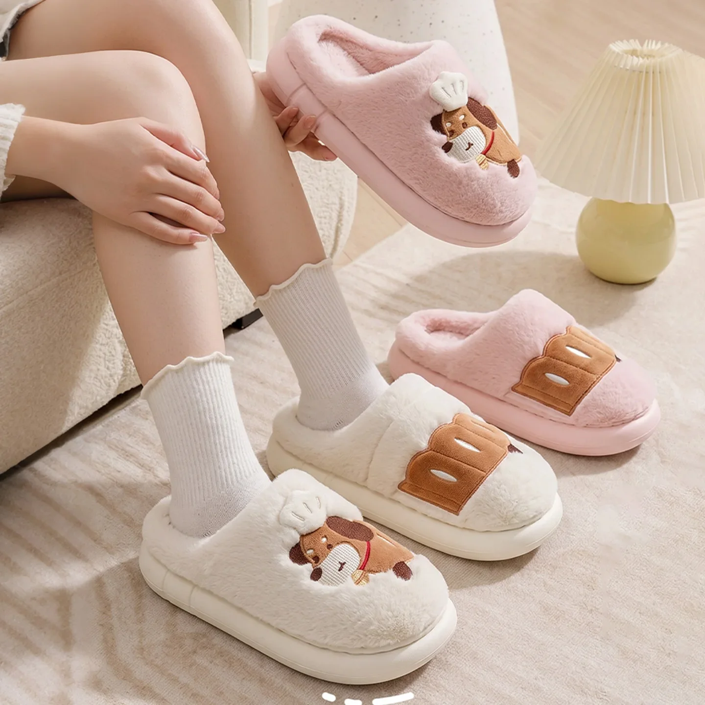 Pattern Plush Home Eva Slippers Lovely Puppy  for Women Winter Thick Bottom Anti-Slip Bedroom Cotton Shoes Cozy Warm Slippers 45