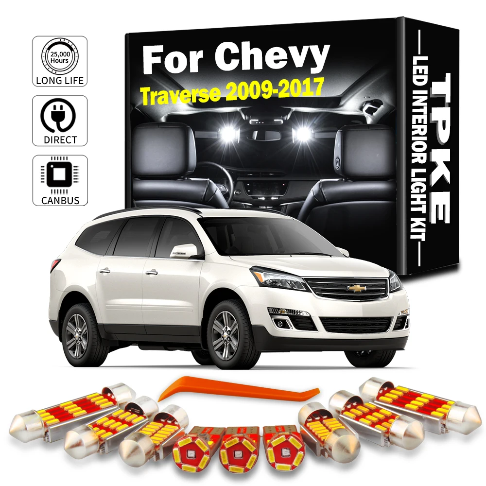 TPKE 15Pcs LED Interior Roof Map Dome Trunk Light Kit For Chevrolet Chevy Traverse 2009-2013 2014 2015 2016 2017 Sun Visor Lamp