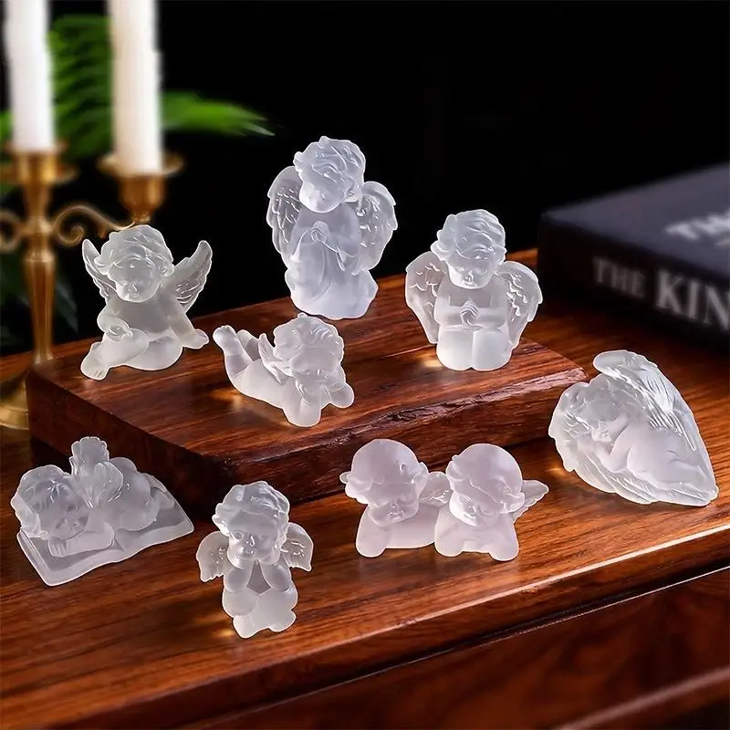 [1Pcs Frosted Resin Cherub Angel Figurines Mini Angel Wings Girl Carving, Crystal Home Decor - Unique Handcrafted Gem Crafts]