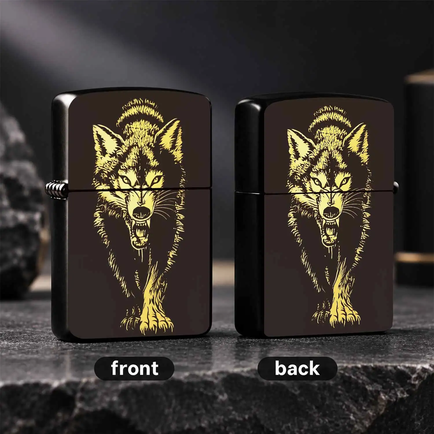 Retro Etched Snarling Wolf Head Pattern Pocket Lighter, Windproof Portable Stylish Accessory, Durable Exquisite Craftsmanship, Ideal For Outdoor Camping Daily Gathering Gifting, Multi-Scenario Compatible Practical Cool A Humorous And Intere