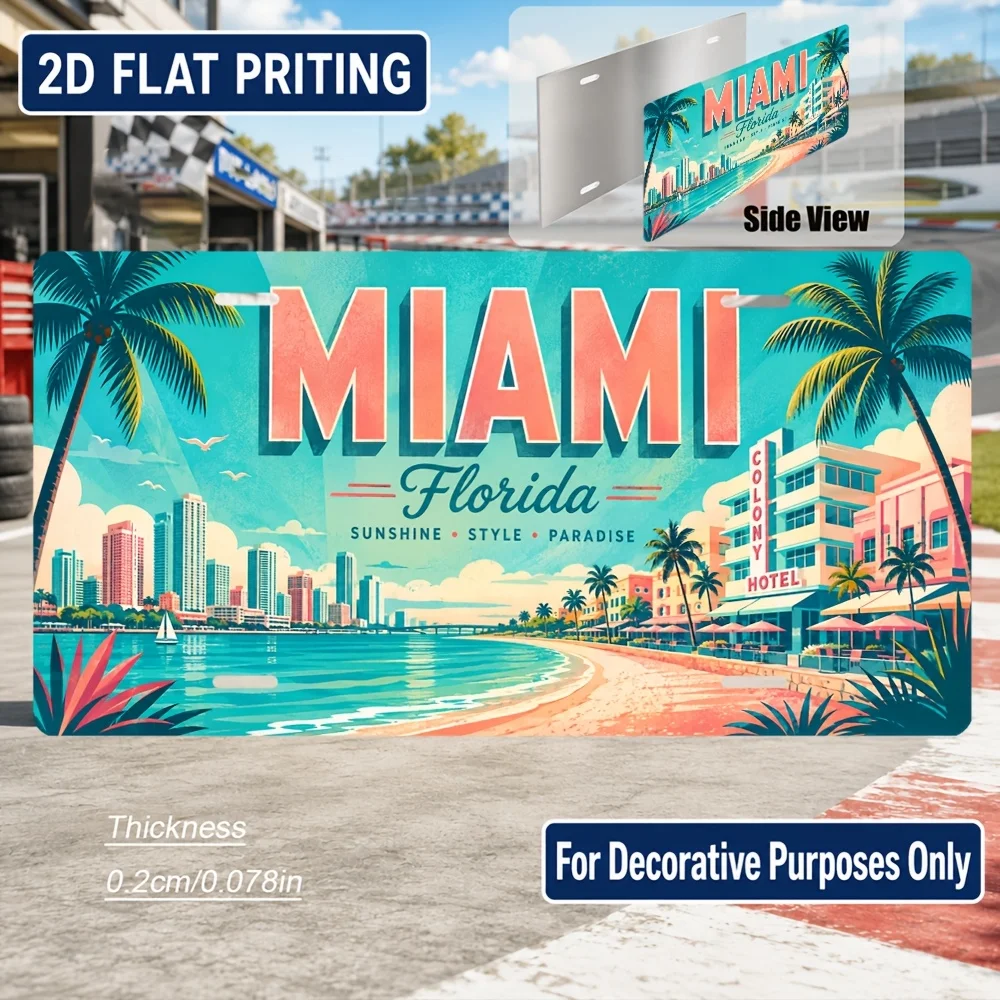 2D Flat, [2D Flat] 2D Flat, 1pc, Miami-themed Vintage Sign, for Decorative Use Only, Home Decor, Birthday Gift, Vintage Wall