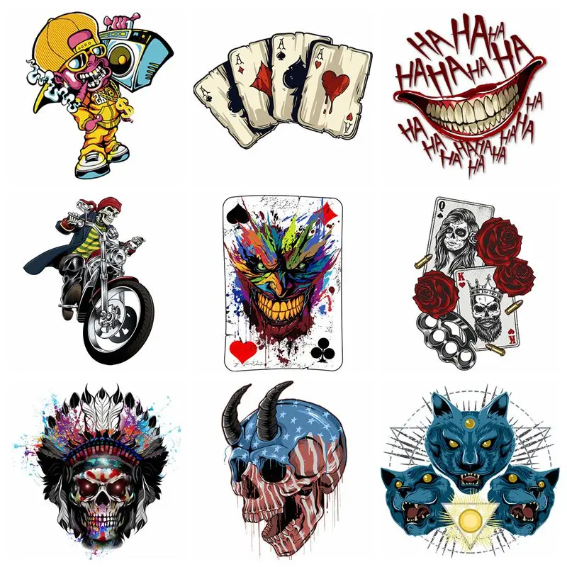 DIY Punk Skull Patch Heat Transfers On Patches For Clothes Thermal Stickers for T-shirt Washable Iron-on Transfer For Clothing