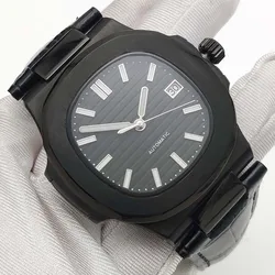 40MM Square Black Case Automatic Watch NH35 Calibre Luminous Sapphire Crystal Date Mechanical Men's Watch Leather straps