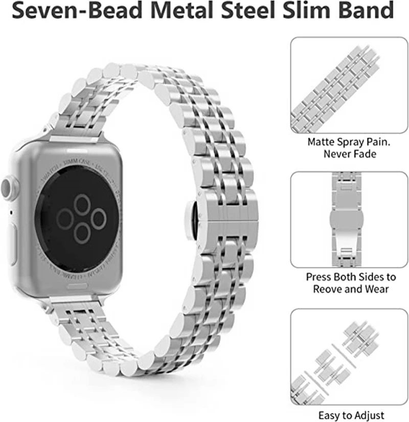 Slim Strap For Apple Watch Band 41mm 40mm 38mm Stainless Steel Bracelet For iWatch SE Series 9 8 7 6 5 4 3 2 1