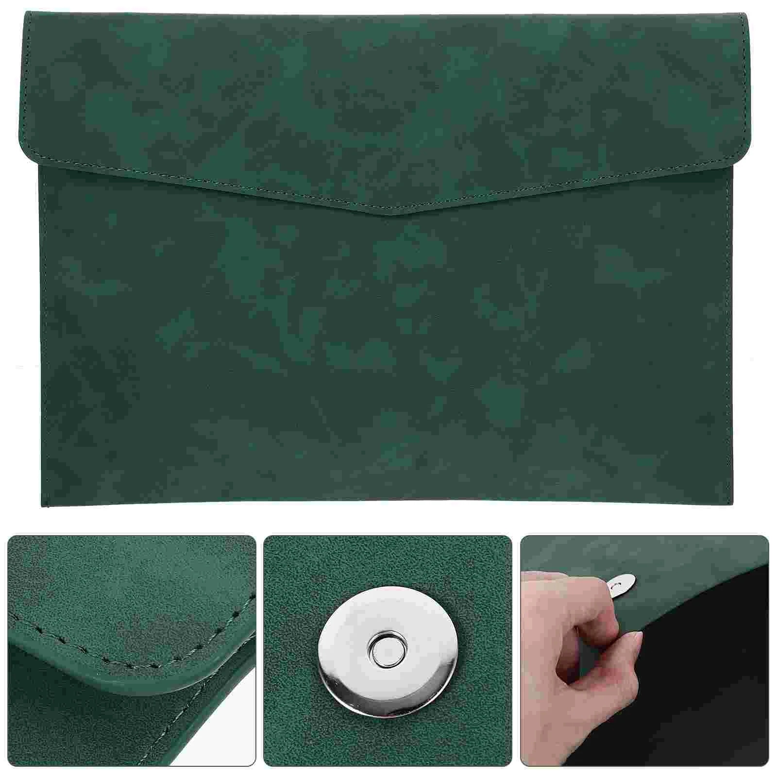 A4 Document Storage Bag Briefcase (green) Safe File Faux Holder Office Bills Organizers Pencil