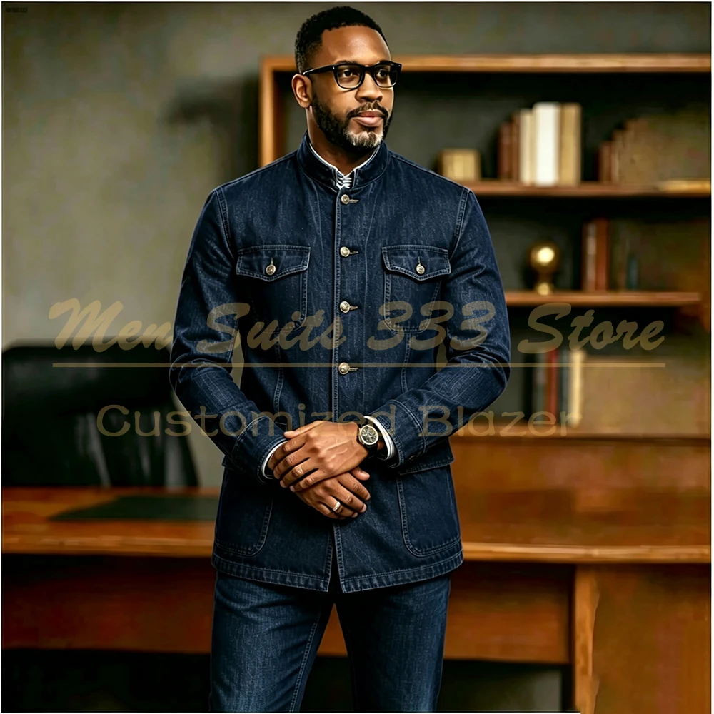 Customized Men's Suits For Wedding Elegant Single Breasted Stand Lapel Slim Fit Blazer High Quality Business 2 Piece Jacket Pant