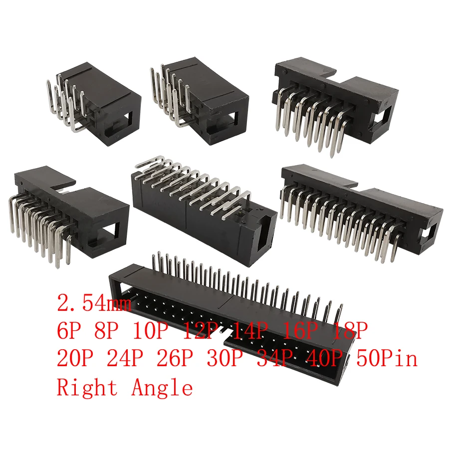 

10Pcs DC3 2.54mm Double Row Socket Header Connector 2.54mm Pitch 6P~50Pin Right Angle DC3 Male IDC JTAG Box Header PCB Connector