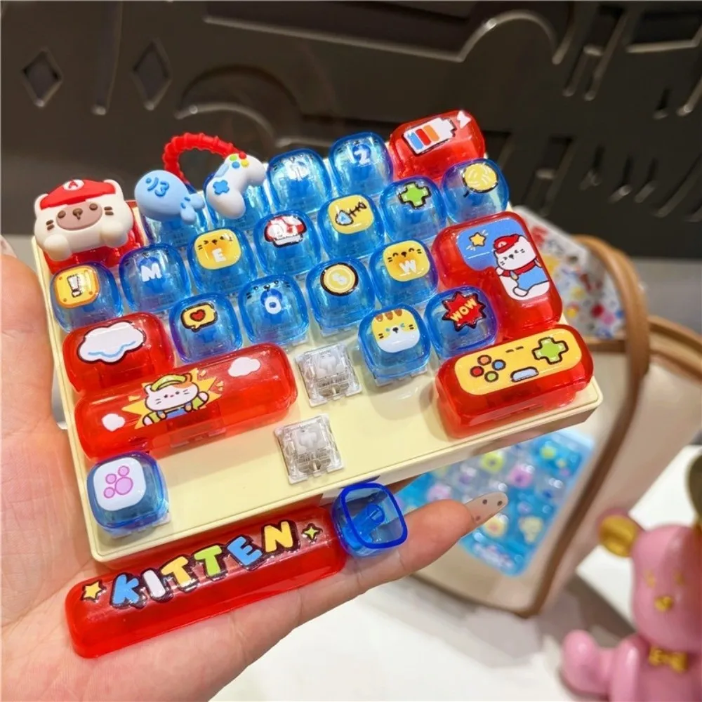 Cartoon 26 Keys Keyboard Keychain Pressable Keys Pet Themed Fidget Animal Keychain Plastic Clear Key Sounds Keyboard Pendant