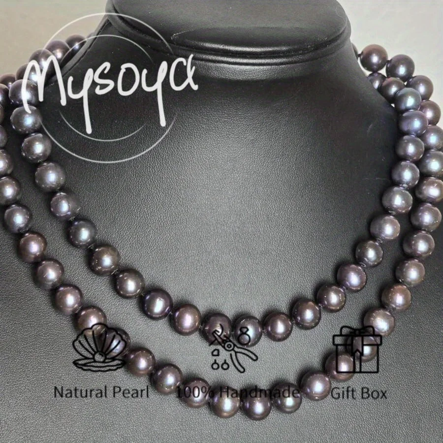 

MYSOYA Black Freshwater Pearl Necklace 9-10mm Pearls, with Gift Box, Birthday Gift, Wedding Jewelry, Gift for Him/ Her