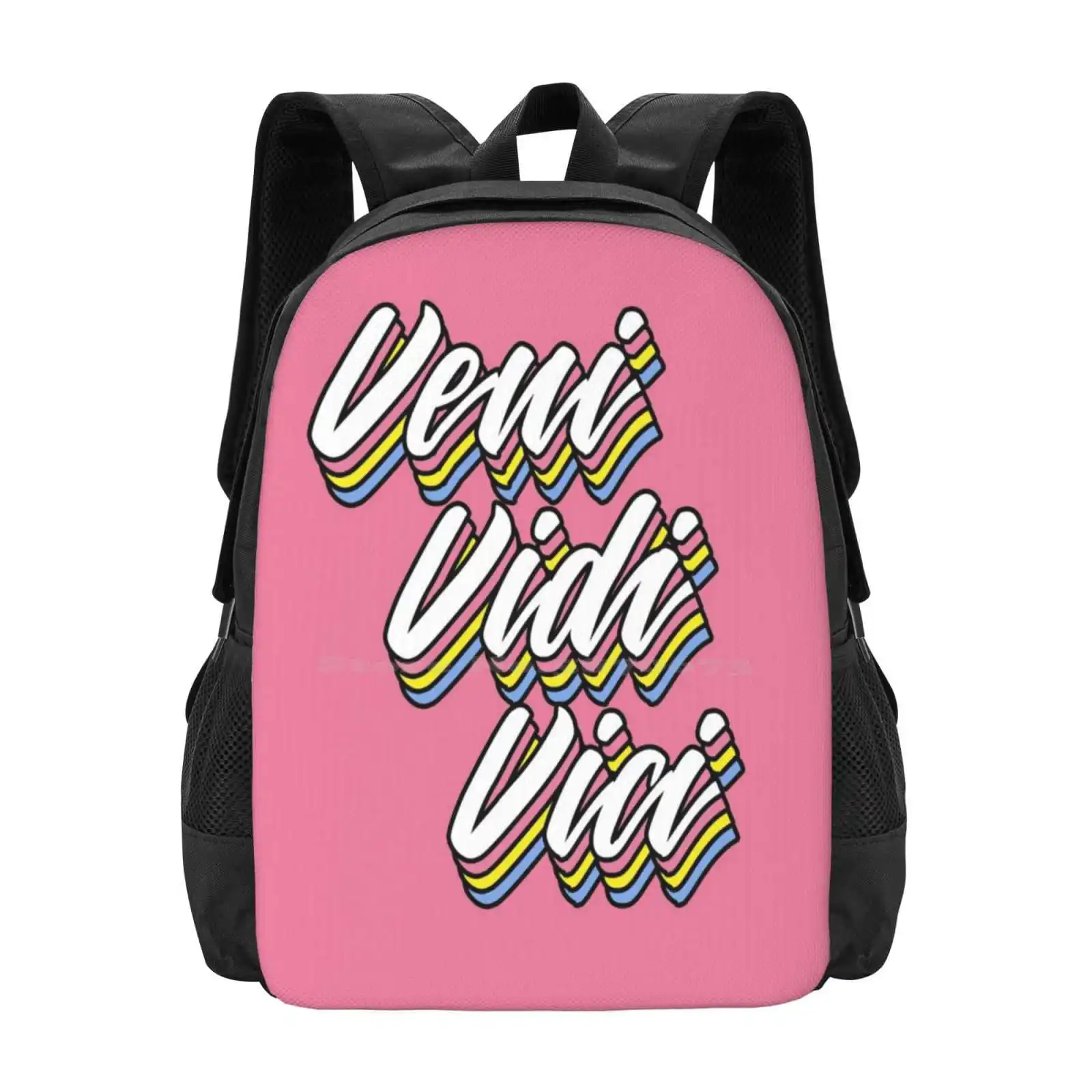 Veni Vidi Vici - Pop Latin Large Capacity School Backpack Laptop Bags Veni Vidi Vici Julius Caesar Latin Pop Art Typography Font