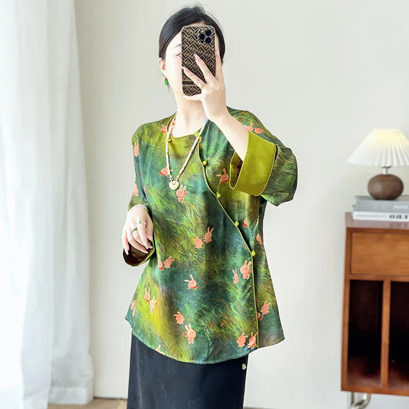 OL Style Summer Clothing Plus Size Short Sleeve Silk Suit For Middle-Aged And Elderly Women Overweight 25 Year Old 60 Year Old