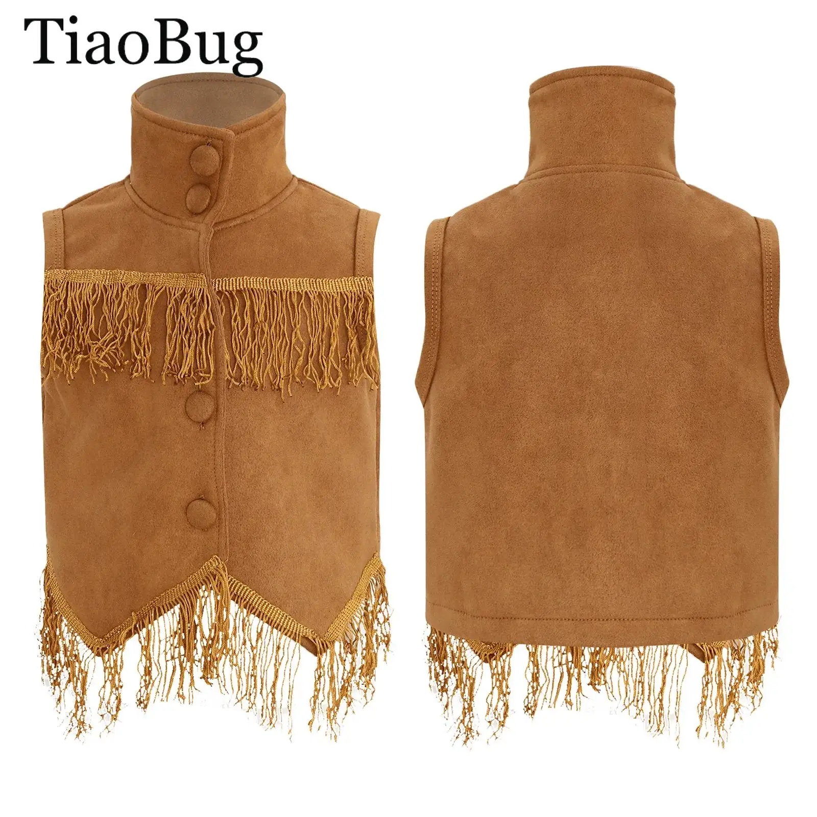 

Girls Western Cowboy Cowgirl Fringed Vest Tassels Open Front Waistcoat Jacket Outwear Halloween Carnivals Western Cowboy Costume