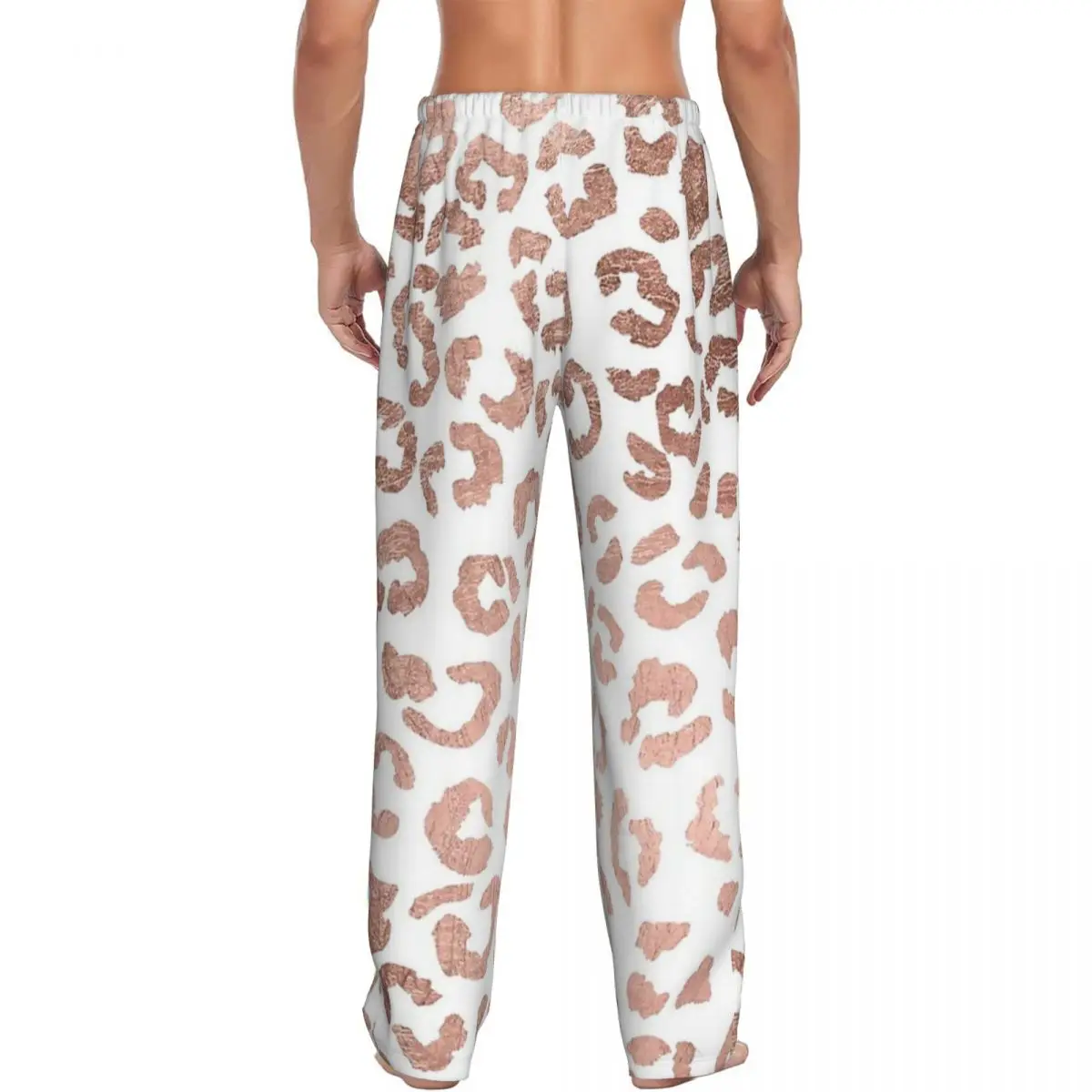 Custom Luxurious Hand Drawn Rose Gold Leopard Print Pajama Pants Men Sleepwear Sleep Lounge Bottoms with Pockets