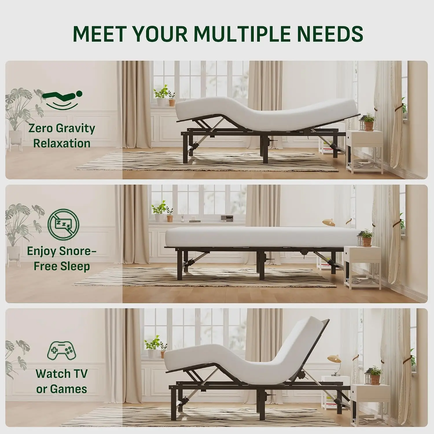 Split King Adjustable Bed Frame, Zero Gravity Incline, Wireless Remote, Memory Position, 900 Lbs, Customized