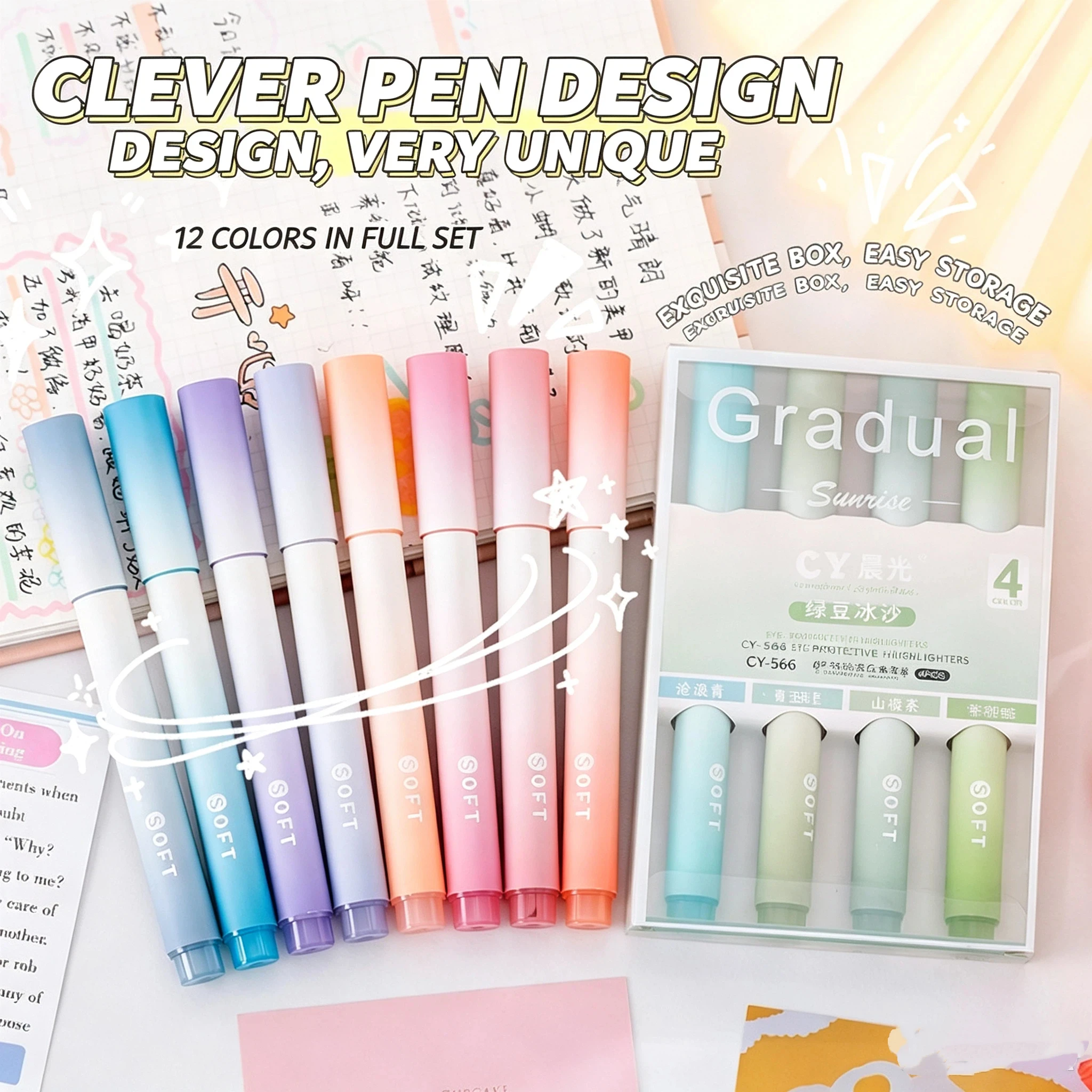 High visual value eye protection fluorescent pen, student stationery marking key point color marker pen, painting graffiti pen