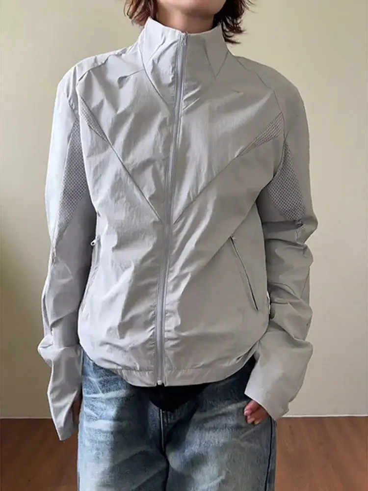 Men's Outdoor Quick Dry Sun Protection Ice Silk Jacket Breathable Mesh Sport Riding Clothing Loose Fit Long Sleeve Zipper