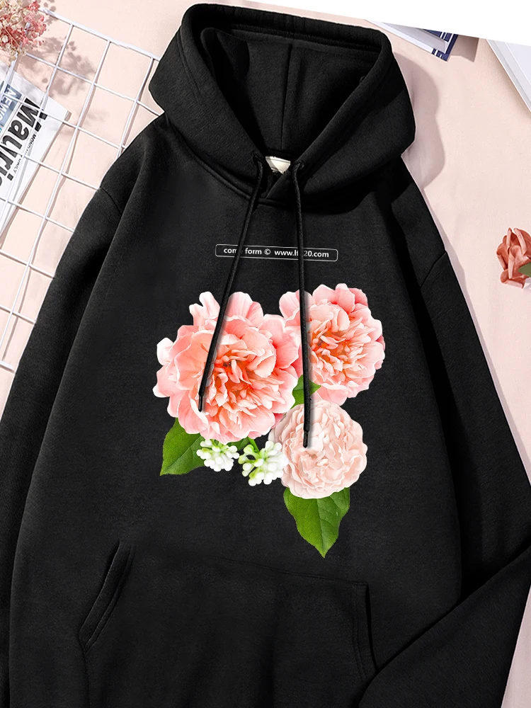 

Blooming Flowers Printing Women'S Hoodies Fashion Comfy Sweatshirt Unisex Thick Fleece Hooded Streetwear Drawstring Clothing