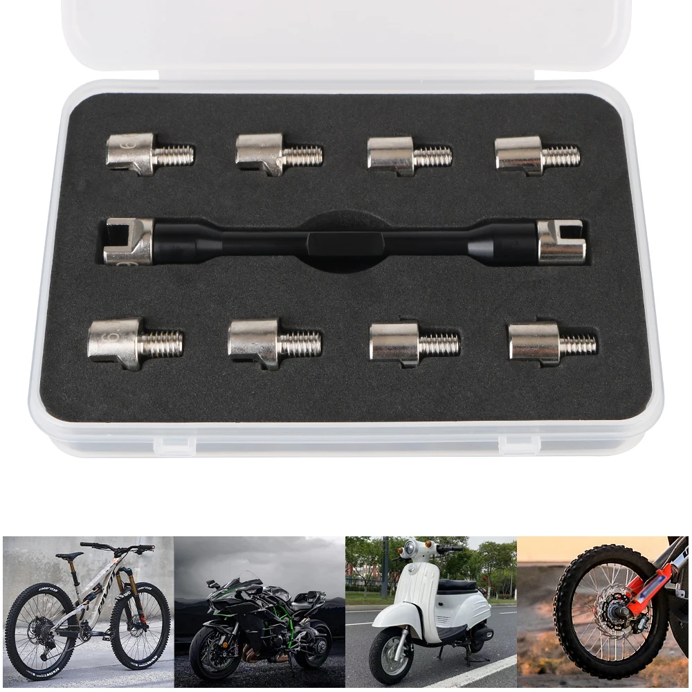 

Набор ключей для мотоциклетных спиц, инструменты для ремонта большинства мотоциклов, велосипедов, универсальный инструмент для ремонта ручек, 10 шт., закаленные насадки 5,0 ~ 6,8