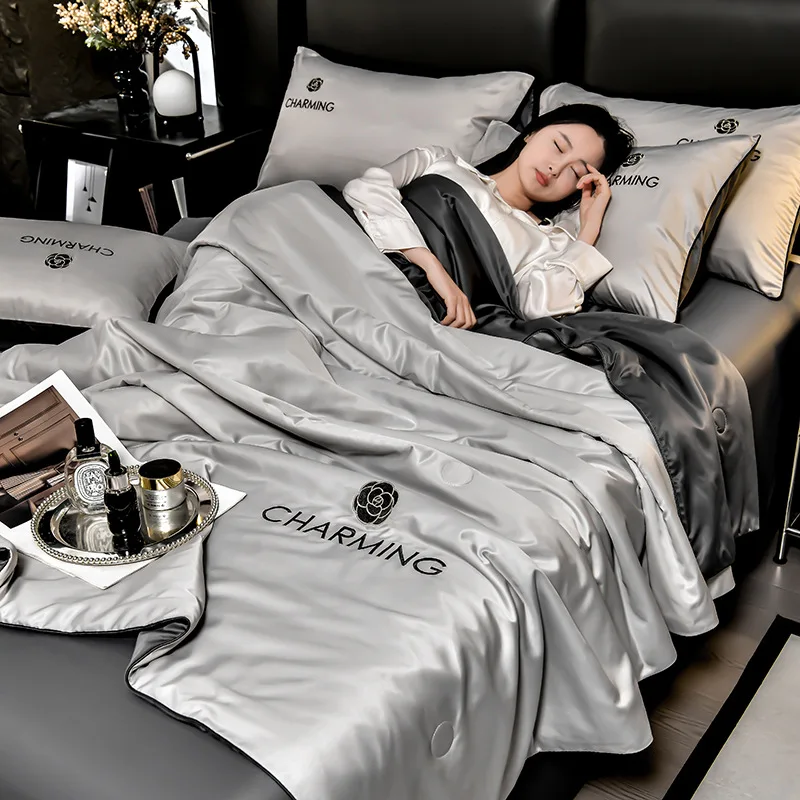 Summer Thin Quilt Washed Silk Quilted Air Condition Comforter Single Double Twin Queen King Bedspread Embroidered Quilt Blanket