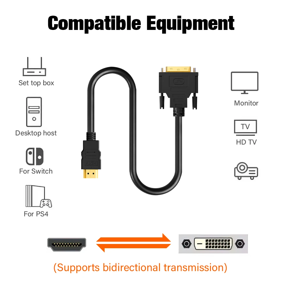 DVI To HDMI Bidirectional Adapter Cable For PC Laptop PS5 Xbox 1080P 4K 1.5/3/5 Meter DVI-D 24 1/24 5 Video With Audio Converter