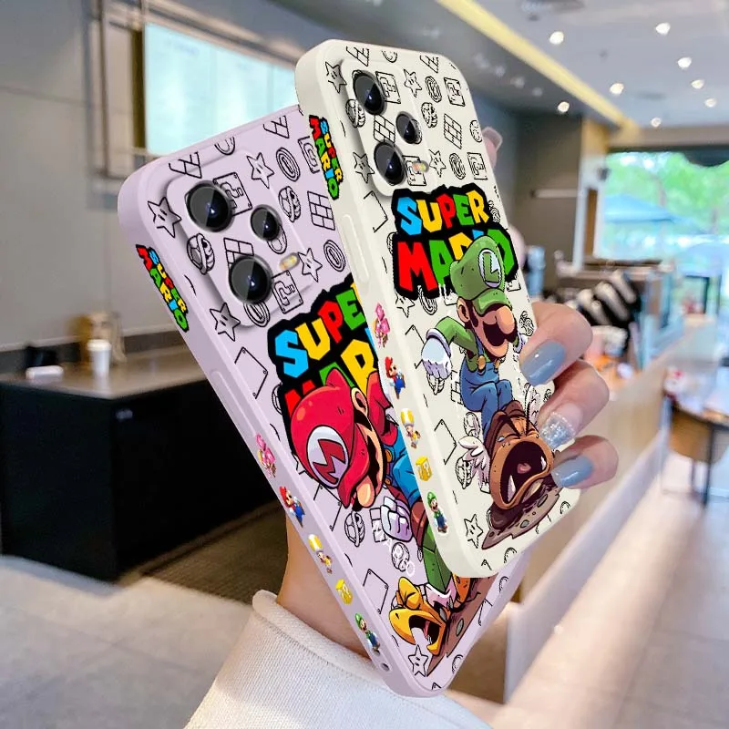 

S-Super M-Marios Catroon Phone Case For Xiaomi Redmi Note 14 13 13R 12 12R 11 11E 11T 11S Pro Plus 5G Liquid Left Rope