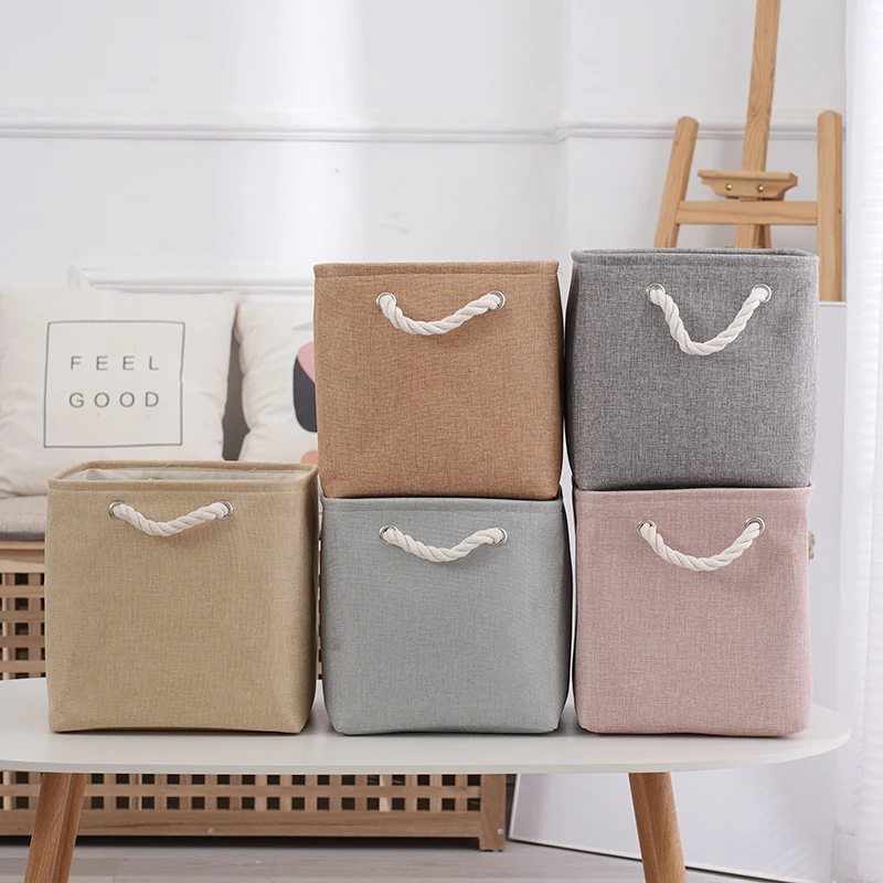 Linen Desktop Storage box Laundry Basket Space-saving Cosmetic Book Organizer Picnic Basket Toy Baskets for Kids