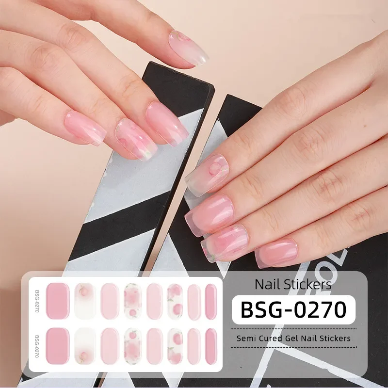 16Tips Gel Nail Wraps Fingertip Artist Super Long Lasting Semi Cured Gel Nails Polish Stickers Nail Art Manicure Decoration