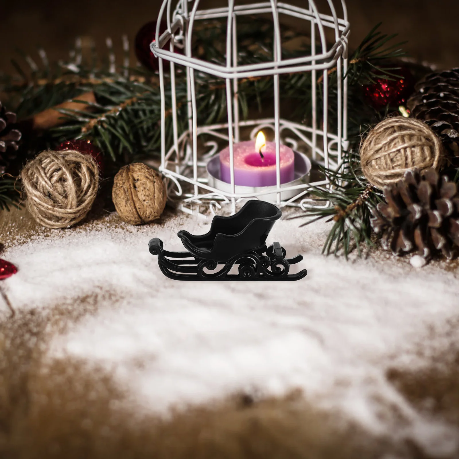 

10 Pcs Mini Sleigh Christmas Tabletop Centerpiece Village Decorative Sled Accessories Tree Hanging Plastic Santa Statue