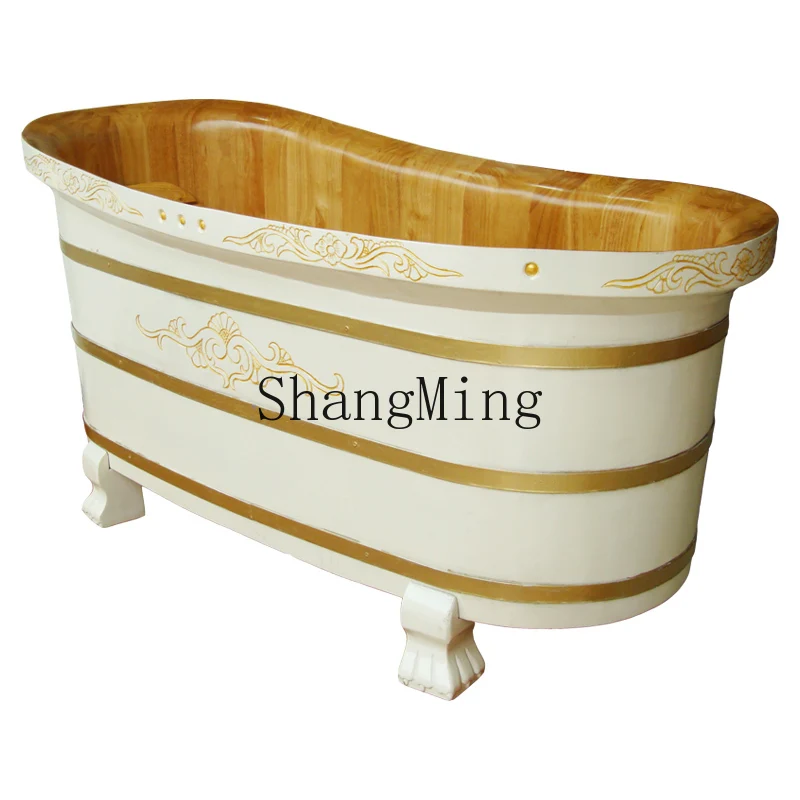 

CL Ivory White Bath Wooden Bucket Adult Large Solid Wood Bath Household Bucket