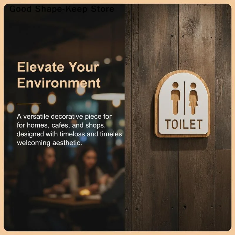 dailyMen Women Bathroom Sign Natural Wooden Restroom Nameplate Drill-Free Easy Mount Wall Decor for Hotel Lobby Washroom
