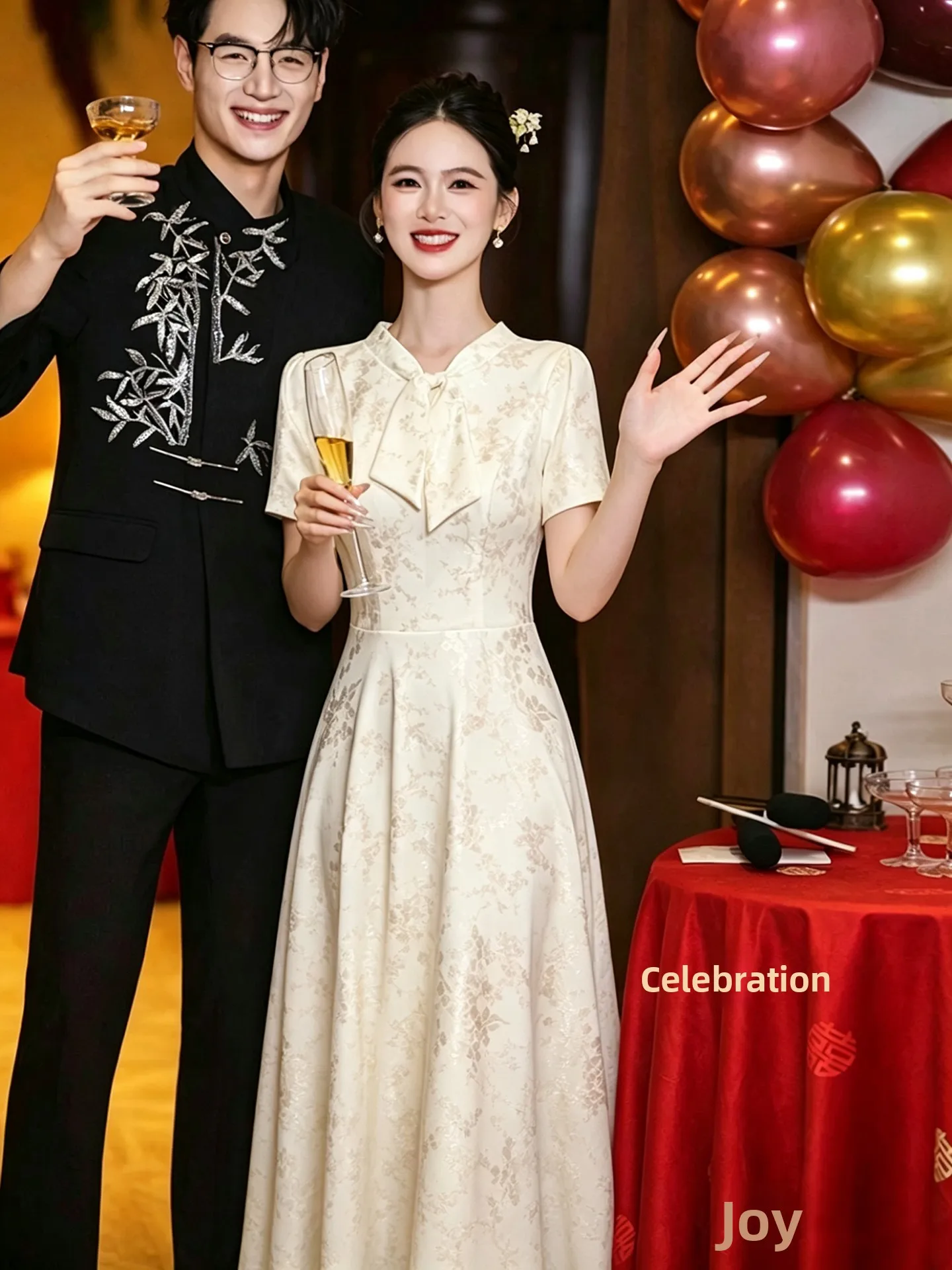 

Champagne Colored Wedding Dress for Women Short Size Customizable Marriage Return Home Casual Wear Daily Wear Dress