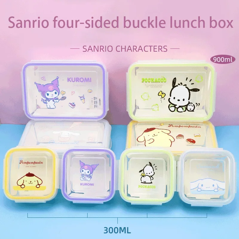 Hello Kitty Kuromi My Melody Square Bento Box Recipiente de comida seguro para microondas con tapa para almuerzo escolar de oficina