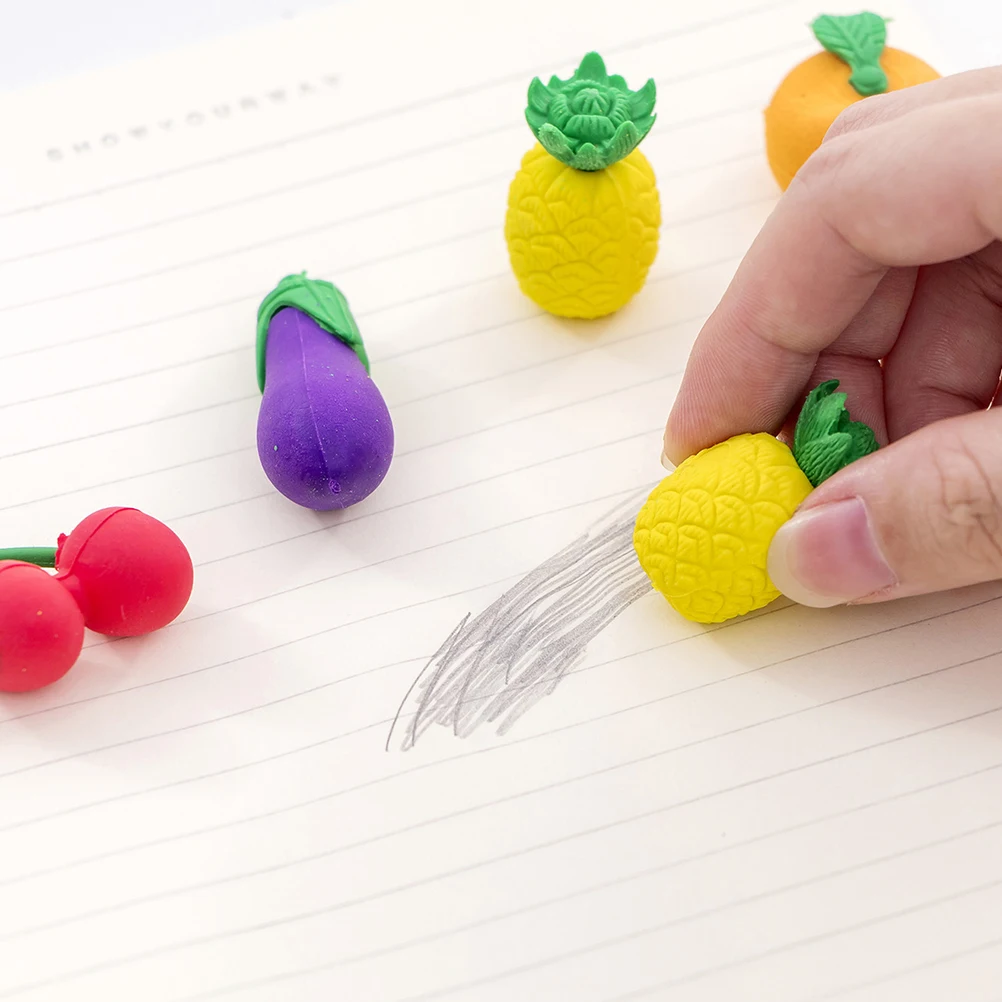 

Fruits Vegetable Shaped Erasers 4 Sets Mini Portable Gift Kids Cartoon School Supplies Bright Color Lasting
