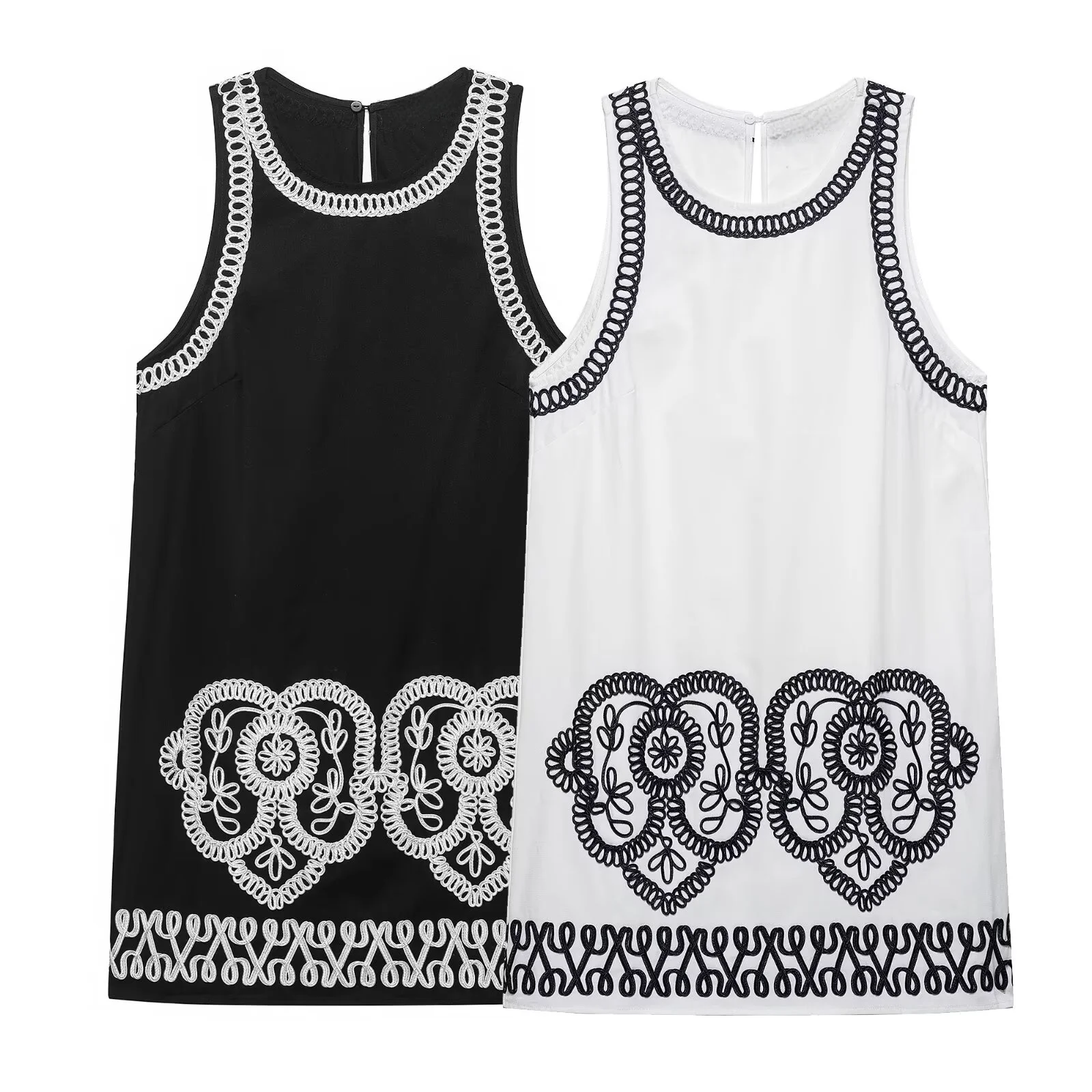

BM&MD&ZA Womens Casual Loose Ethnic Style Round Neck Sleeveless Vest Mini Straight Dress with Exquisite Embroidery Decoration