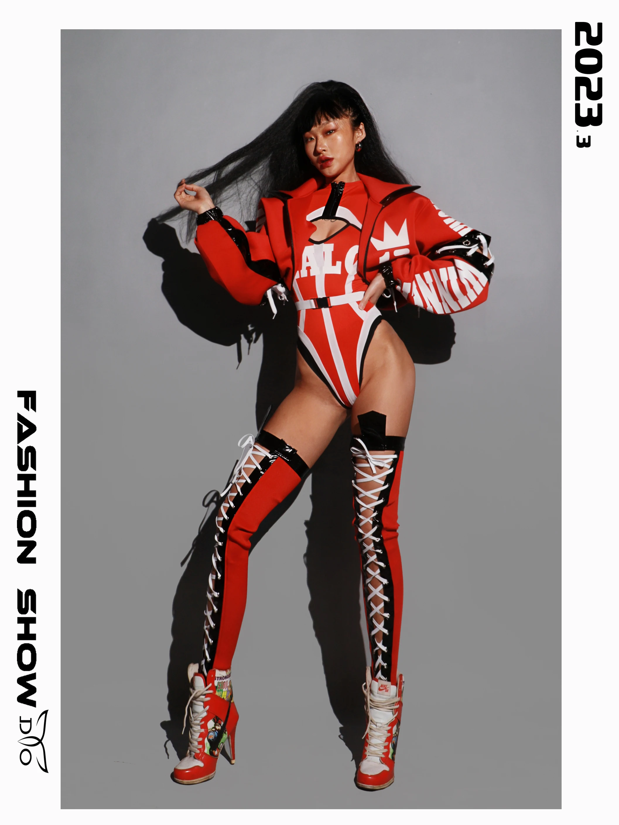 Nightclub Bar Gogo Dancer Outfit Red Jacket Bodysuit Drag Queen Costume Adult Jazz Dancing Clothes Party Rave Clothingyj912