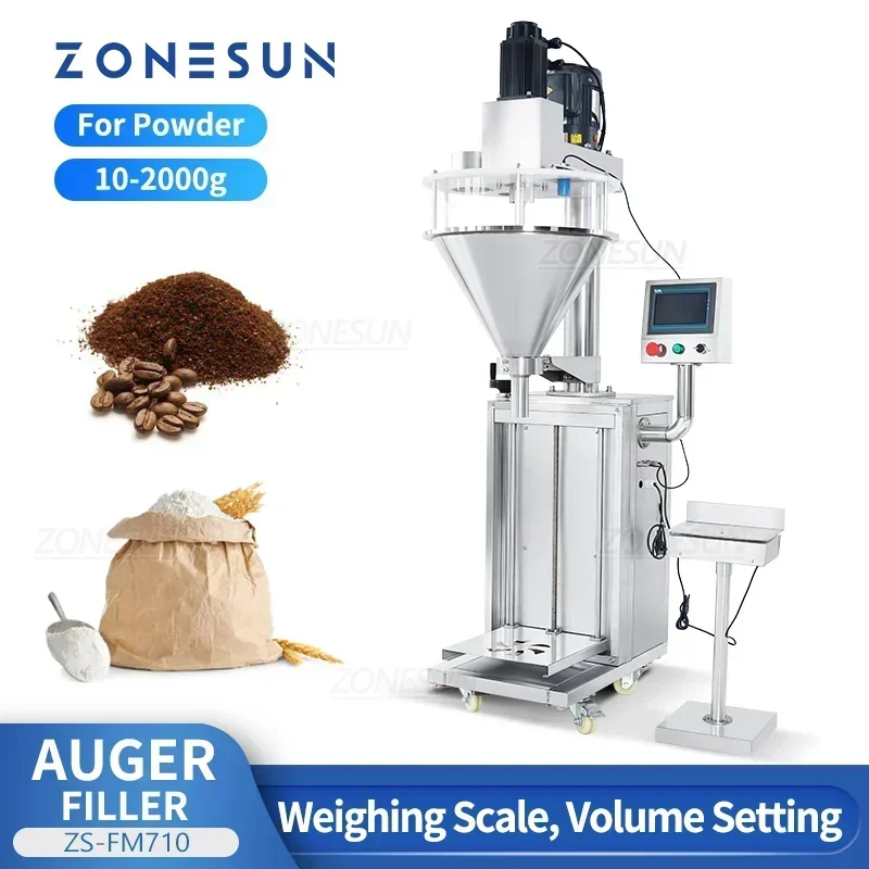 ZONESUN ZS-FM710 Semi Automatic Powder Auger Filling Machine Weighing Scale Wheat Flour Spice Protein Bottle Jar Quantitative