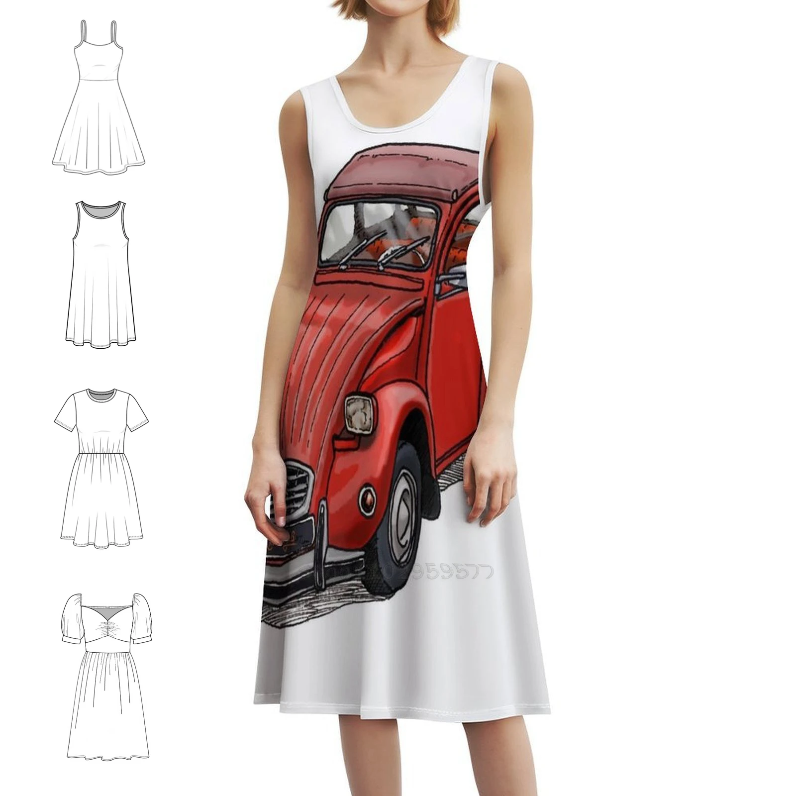 2Cv فستان كاجوال على الطراز الكوري الأحمر للنساء فساتين بسيطة يومية للمكتب للسيدات 2Cv سيارة كلاسيكية عتيقة فرنسا فرنسية أنثى #1