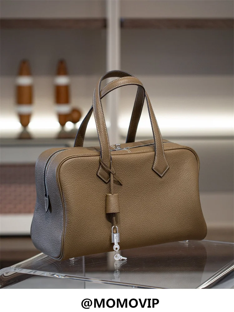 

High Capaci Victoria Bowling Bag Top Layer Cowhide Leather Handheld Commuter Bag Genuine Leather oulder Bag for Men And W...