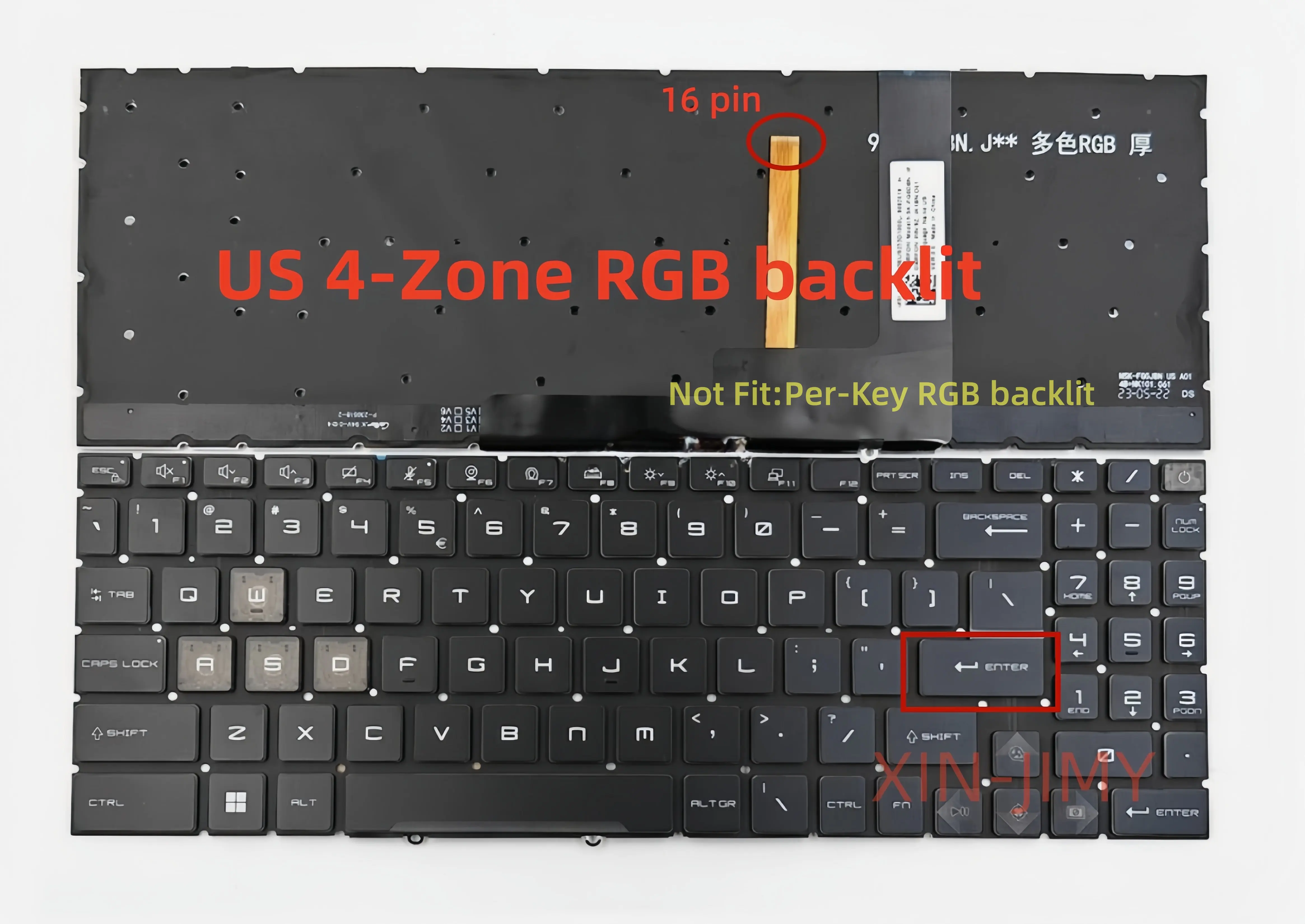 US 4-Zone RGB Backlight Laptop Keyboard For MSI Katana 15 B12UDXK B12VEK B13VFK A15 AI B8VE MS-1585 (Not Fit:Per-Key backlit)