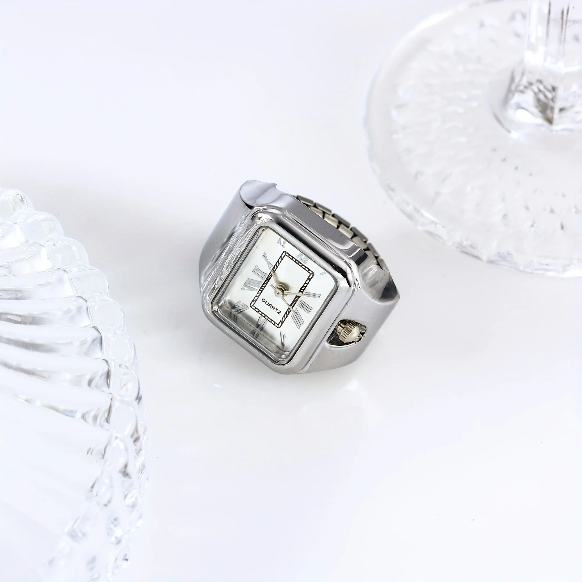 Square ring watch, minimalist finger watch, quartz watch, couple watch, creative ring watch view 3