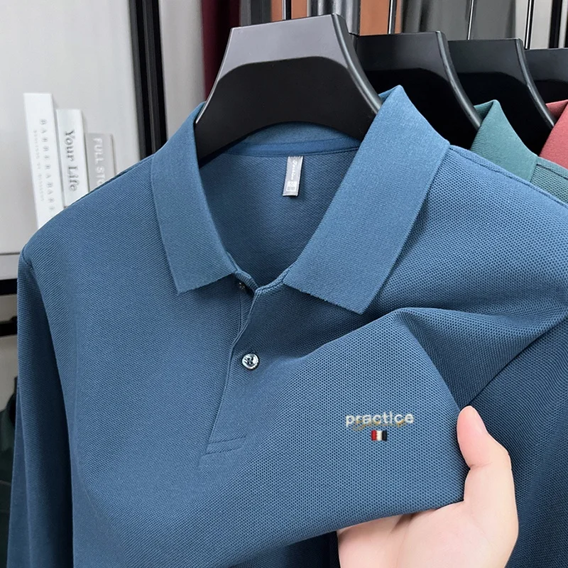 قميص بولو رجالي عصري من القطن الخالص 100% بأكمام طويلة مع حروف تي شيرت كاجوال للأعمال من Tommy