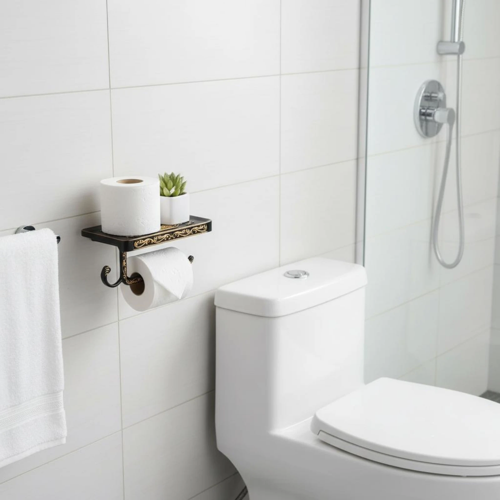 

Adhesive Bathroom Tissue Rack Aluminum Alloy Bathroom Tissue Shelf Holder Wall Mounted Tissue Holder Easy to Install