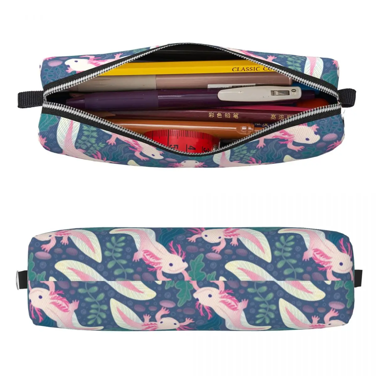ウーパールーパー水生鉛筆ケースファッションかわいいサンショウウオペンバッグガールズボーイズ大容量学生学校ジッパー鉛筆ケース