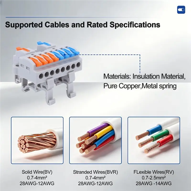 RABIT AS59~ 6Pcs For Control Cabinet Wiring, 600V 32A Lever Wire Connectors, 2 In 8 Out, Flame-Retardant PC DIN Rail Terminal
