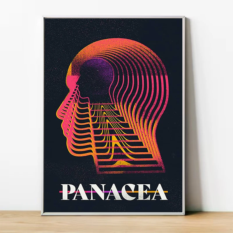 Abstract Futurism Wall Art Dark Colorful Character Geometry Canvas Print Trendy Retro Poster for Living Room Home Decor