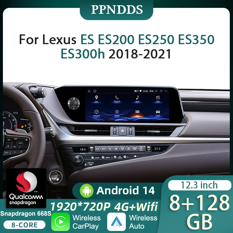Android 14 Wireless Carplay For Lexus ES ES200 ES250 ES350 ES300h 2018-2021 Car Multimedia Player Video GPS Navigation 4G WiFi